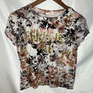 A'GACI 'Feminist AF' Womens Floral Short Sleeve Top Sz Medium